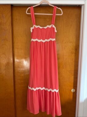 NWOT Blu Pepper Coral Maxi Sundress with Cream Scallop Trim